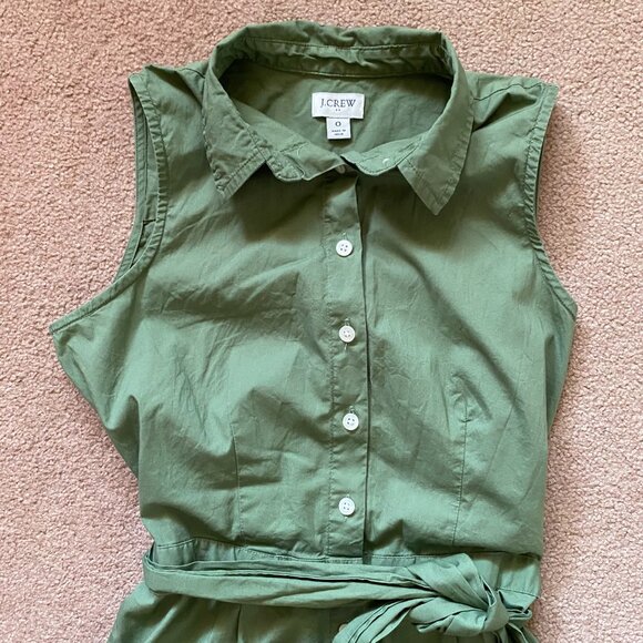 J.Crew Women’s 0 Green Sleeveless Belted Shirt Dress Collared A-Line Midi - Picture 2 of 7